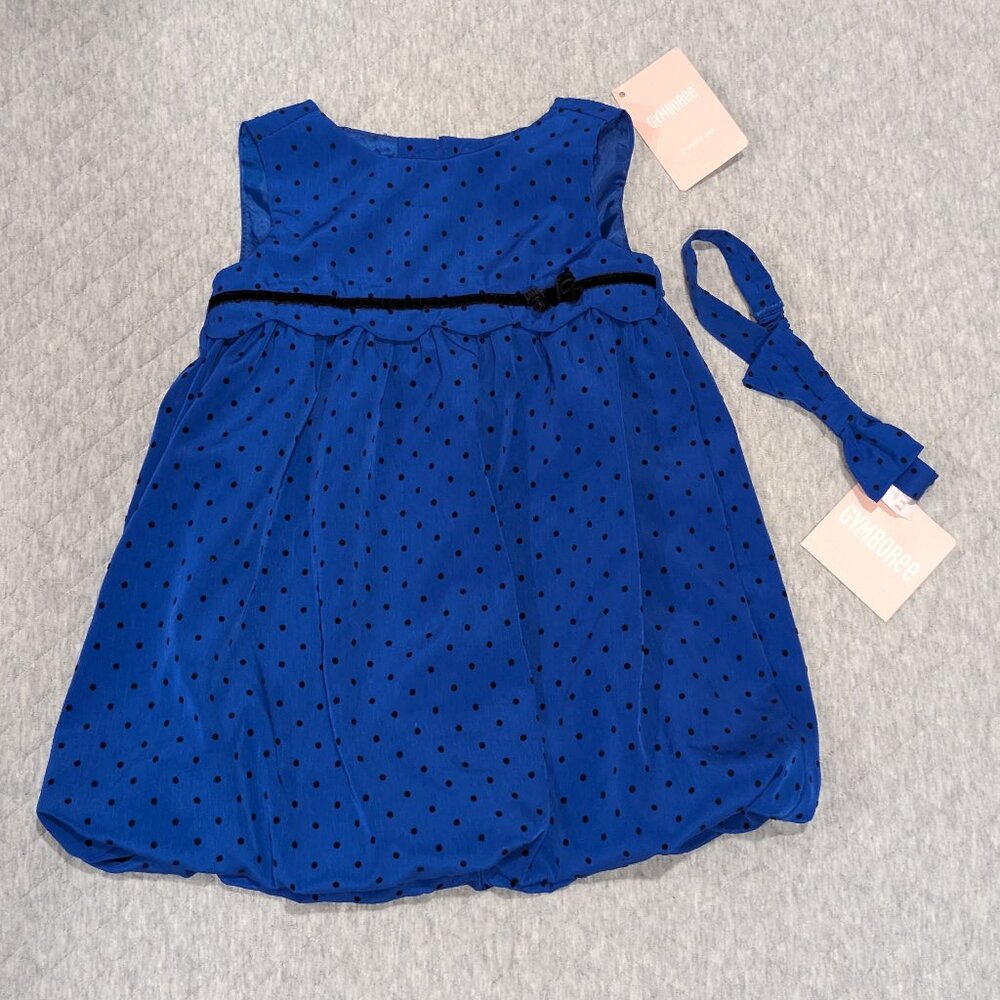 Gymboree Royal Blue Bubble Hem Dress and Headband 6-12 m